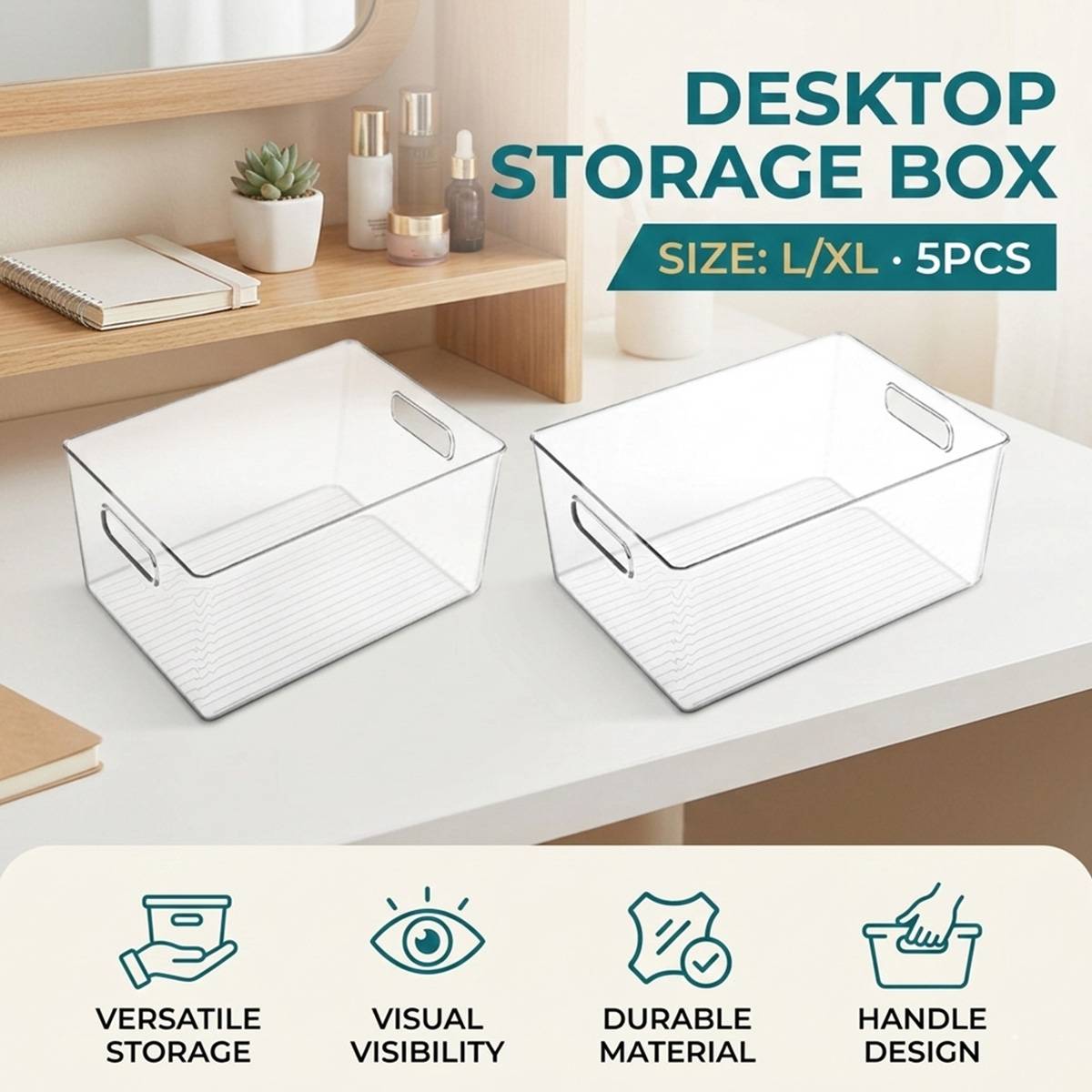 5 Pcs Clear Desk Boxes Two Sizes Organiser | StorageOZ