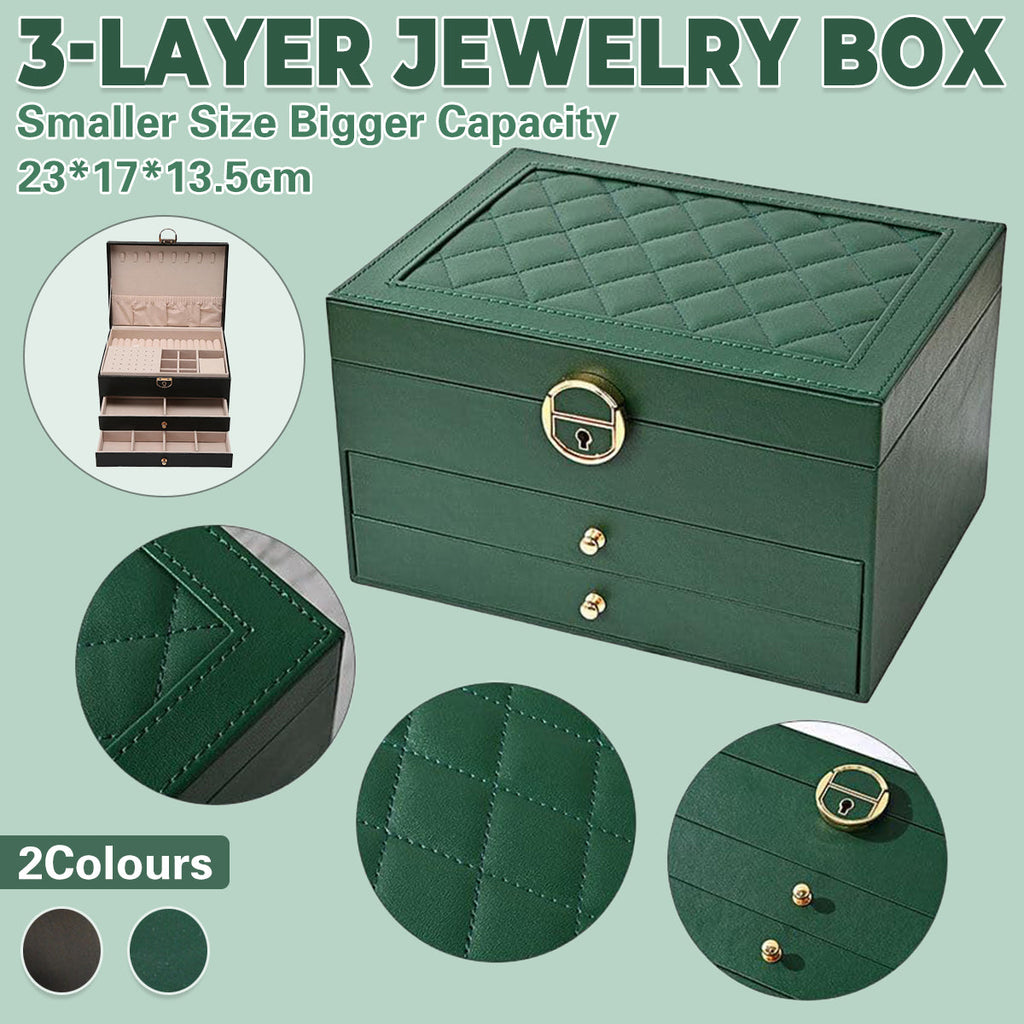3 Layer Leather Jewellery Box Two Colours | StorageOZ