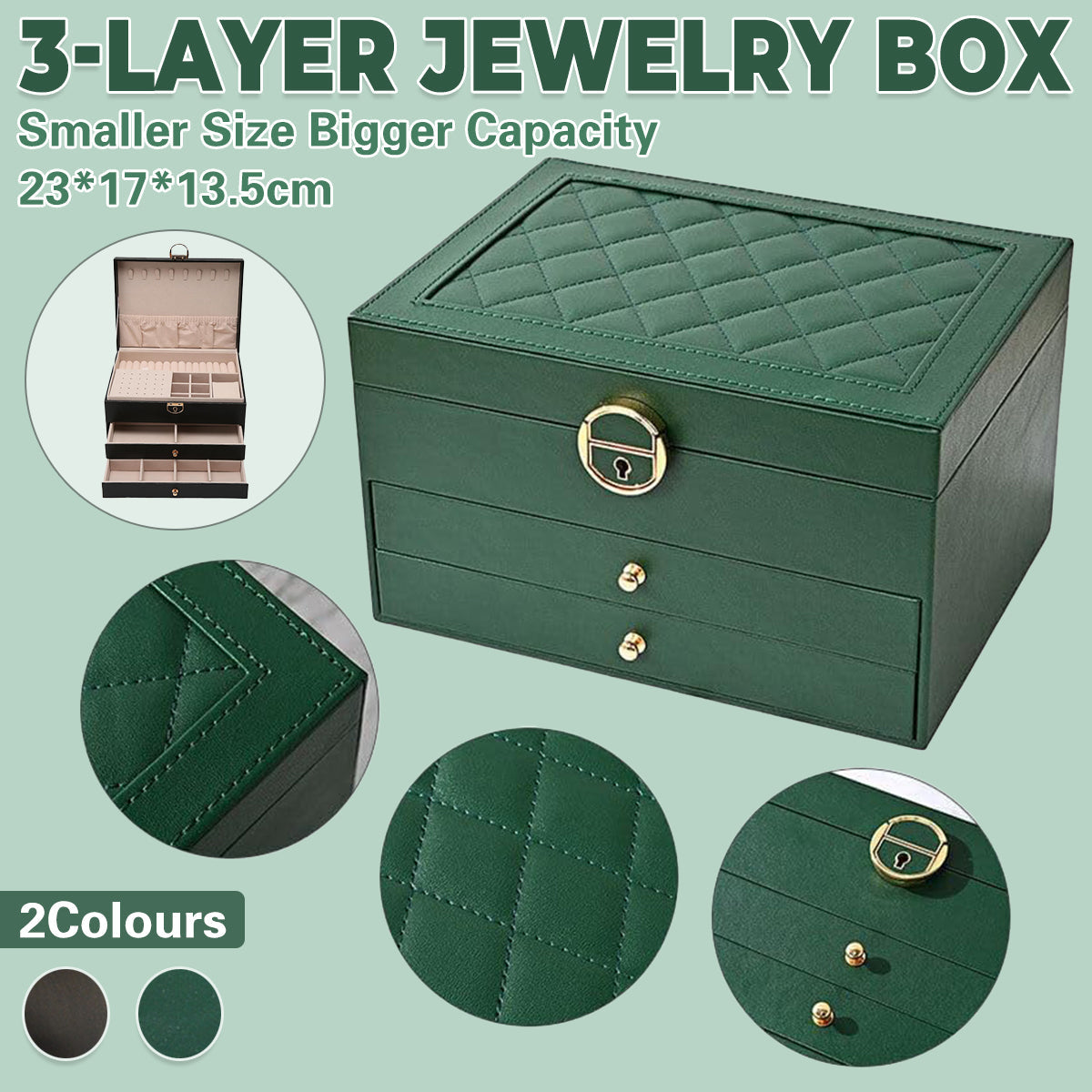 3 Layer Leather Jewellery Box Two Colours | StorageOZ