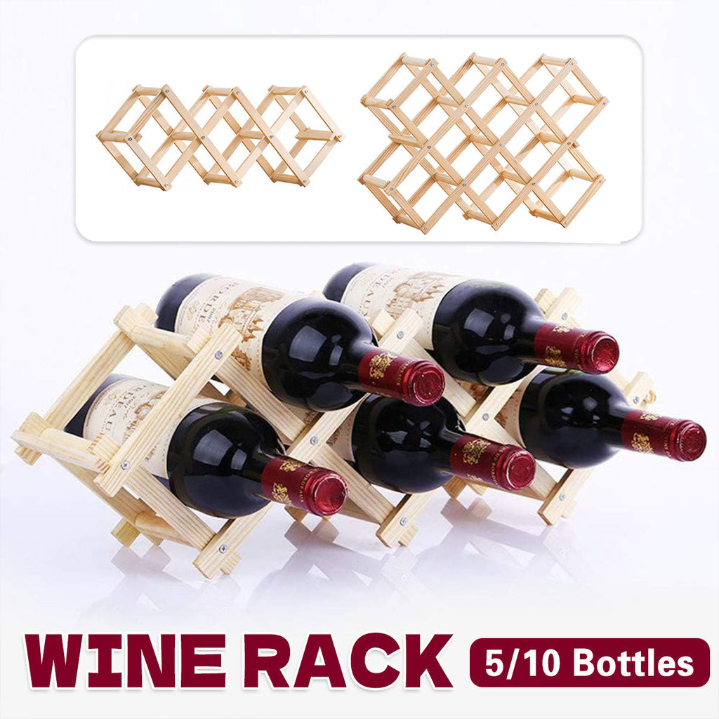 Foldable Pine Wine Rack 5 or 10 Bottles Set | StorageOZ
