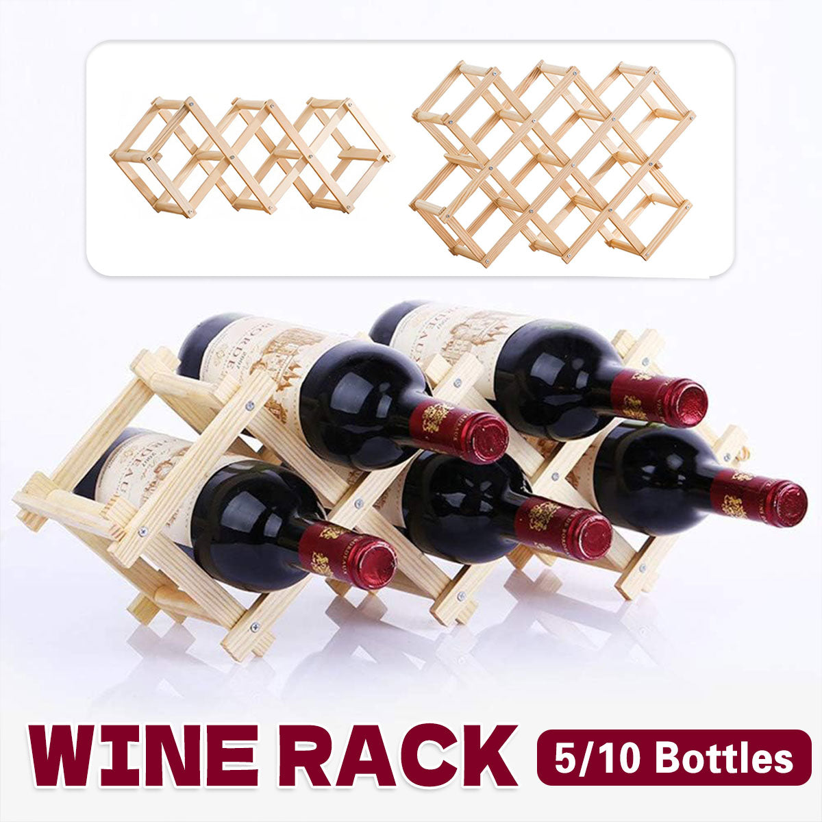 Foldable Pine Wine Rack 5 or 10 Bottles Set | StorageOZ