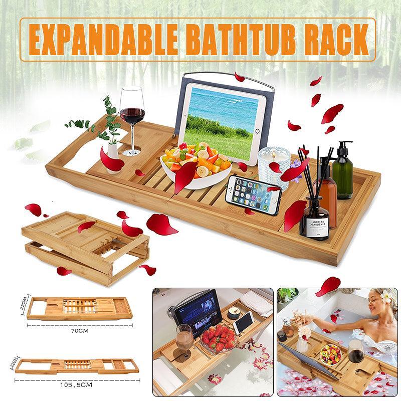 Extendable Bamboo Bathtub Caddy Tray Rack | StorageOZ