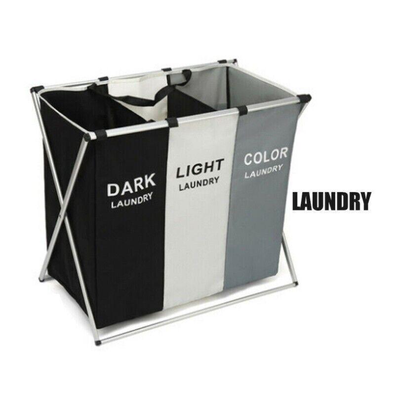 3 Compartment Foldable Laundry Basket Hamper | StorageOZ