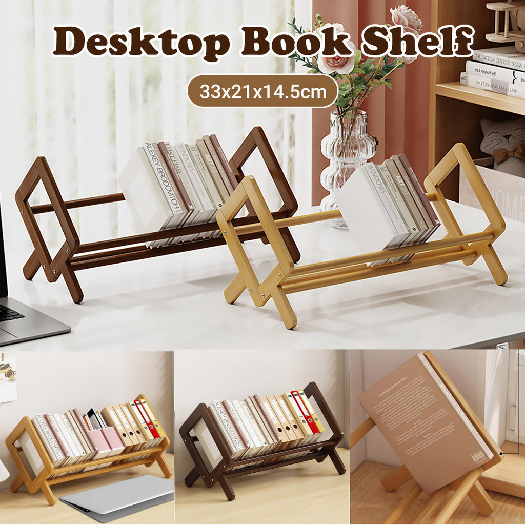 Angled Bamboo Desk Bookshelf Two Woods Set | StorageOZ
