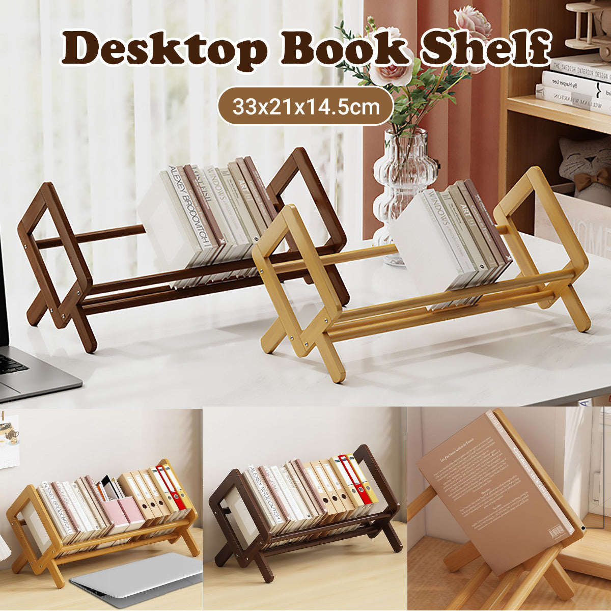 Angled Bamboo Desk Bookshelf Two Woods Set | StorageOZ