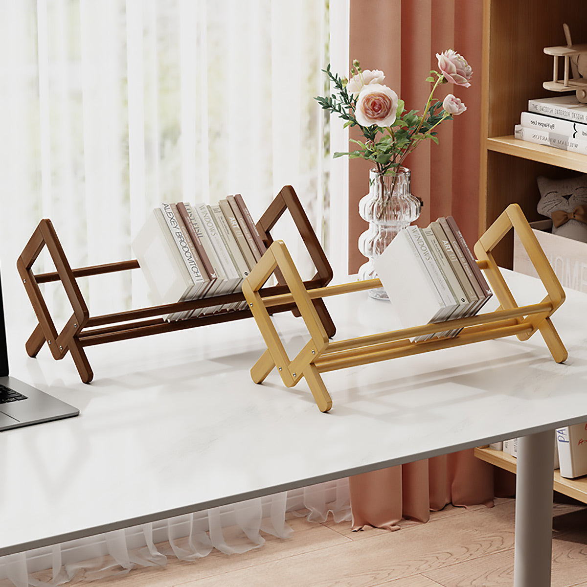 Angled Bamboo Desk Bookshelf Two Woods Set | StorageOZ