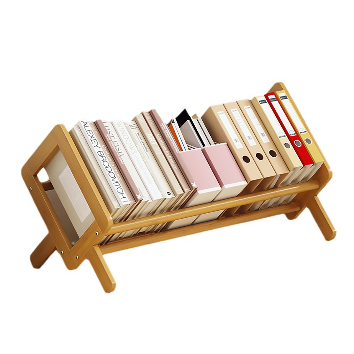 Angled Bamboo Desk Bookshelf Two Woods Set | StorageOZ