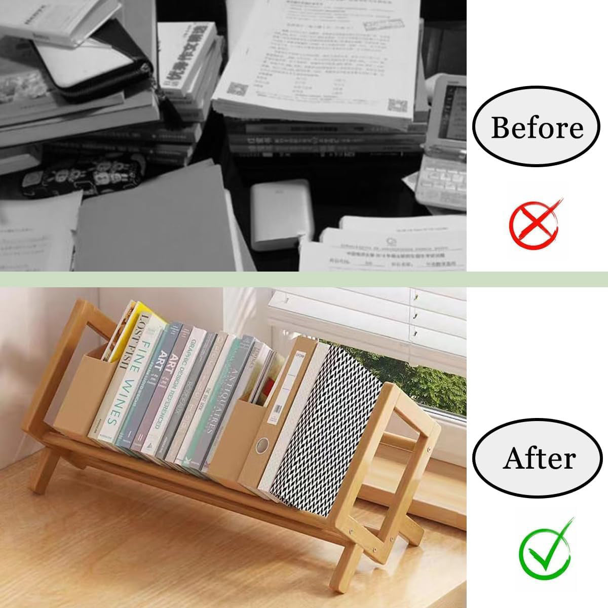 Angled Bamboo Desk Bookshelf Two Woods Set | StorageOZ