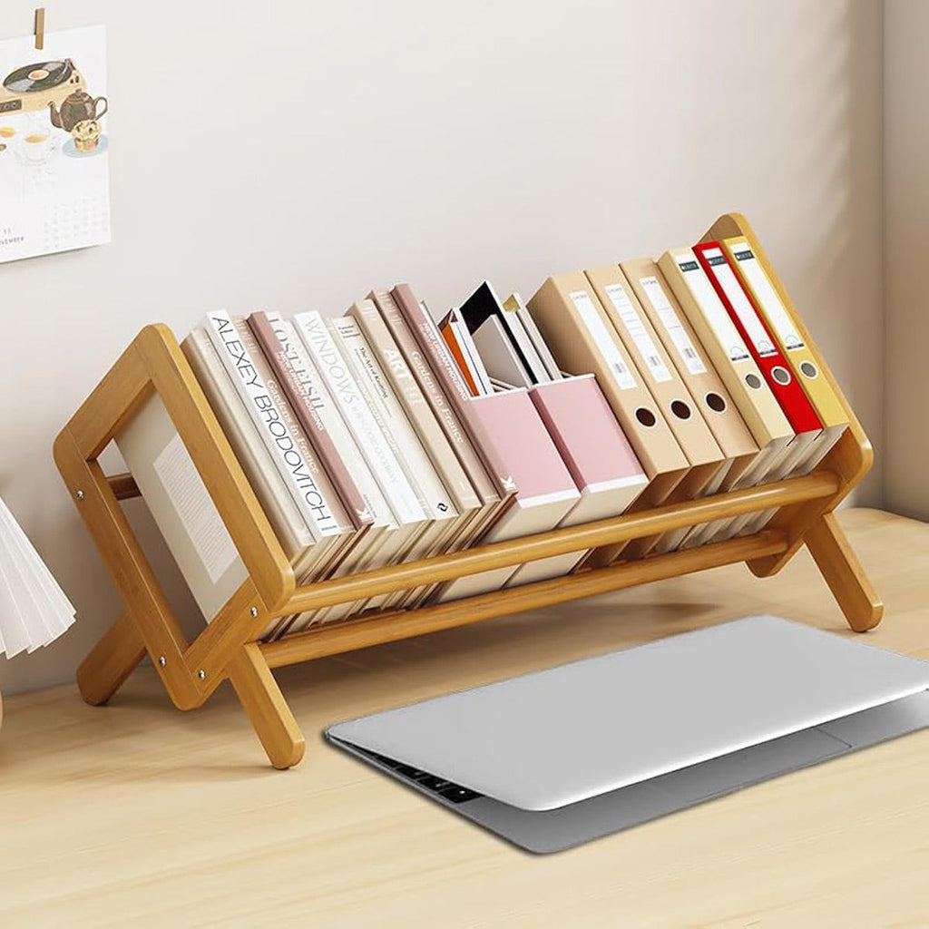 Angled Bamboo Desk Bookshelf Two Woods Set | StorageOZ
