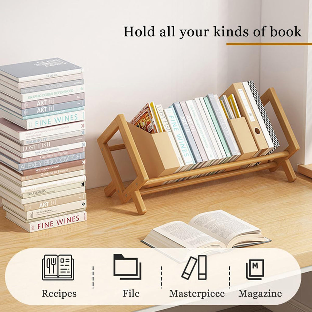 Angled Bamboo Desk Bookshelf Two Woods Set | StorageOZ