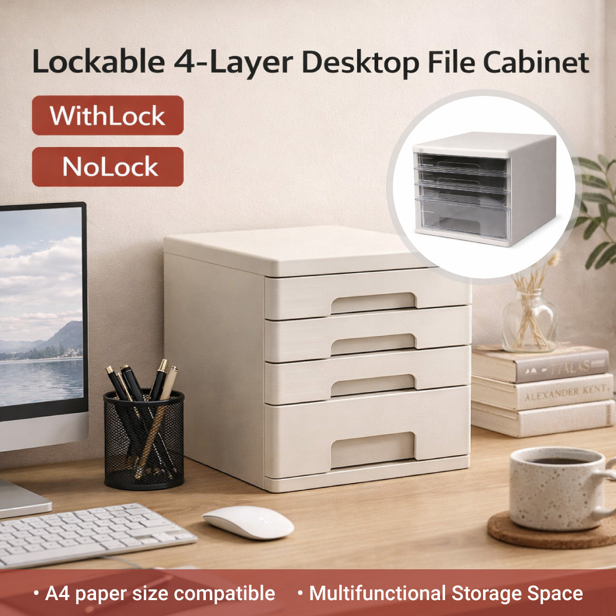 4 Tier A4 File Cabinet Lock Options Rack | StorageOZ