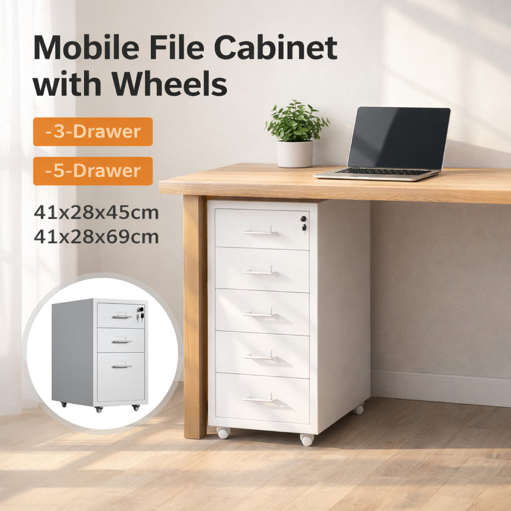 White Metal File Cabinet Two Heights Set | StorageOZ