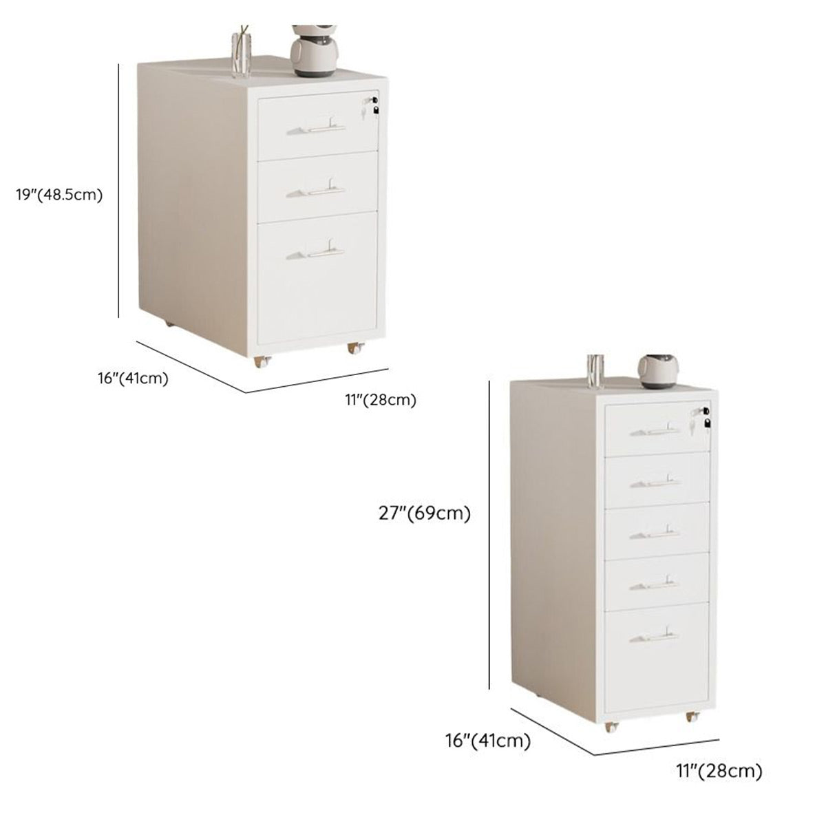 White Metal File Cabinet Two Heights Set | StorageOZ
