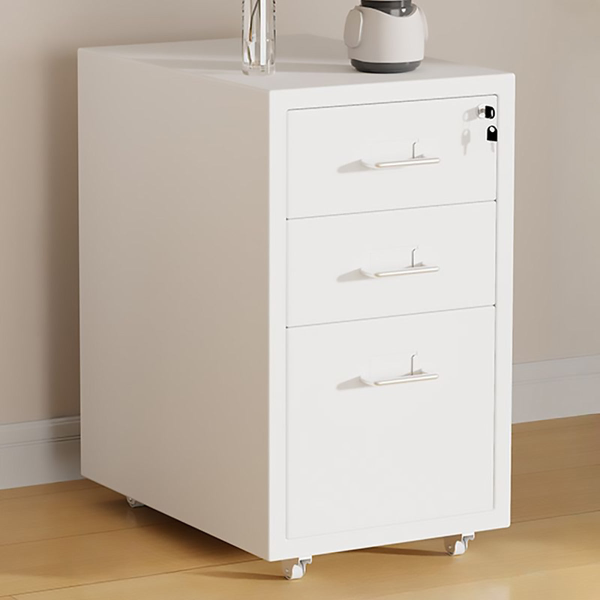 White Metal File Cabinet Two Heights Set | StorageOZ