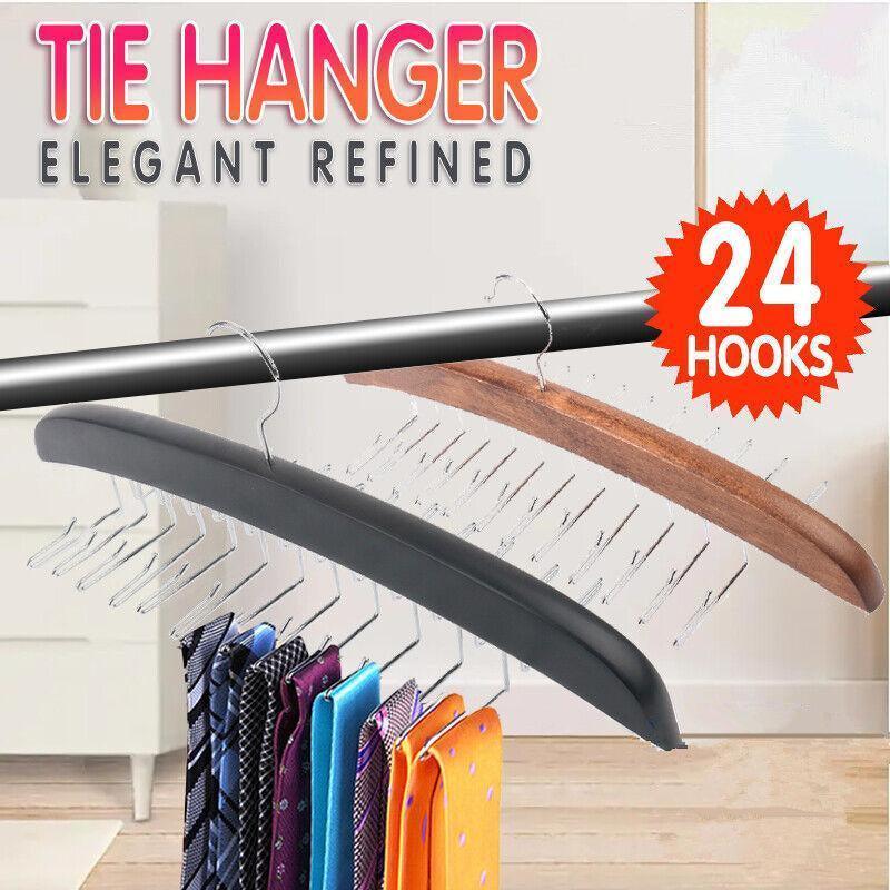 Wood Tie Scarf Hanger with 24 Fold Hooks | StorageOZ