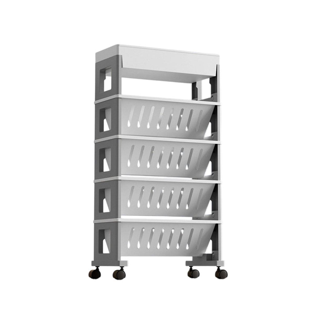 4 Tier Rolling Magazine File Cart Grey White | StorageOZ