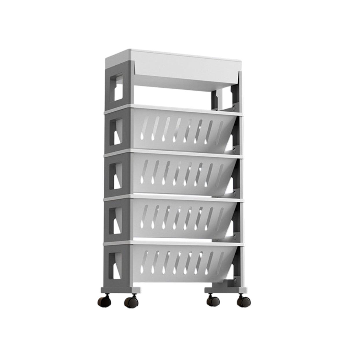4 Tier Rolling Magazine File Cart Grey White | StorageOZ