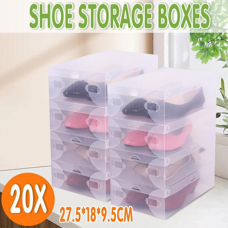 20 Pcs Clear Shoe Storage Box Organiser Set | StorageOZ