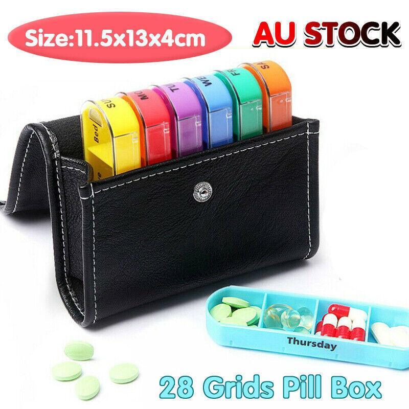 7 Day Colourful Pill Box with PU Travel Pouch | StorageOZ
