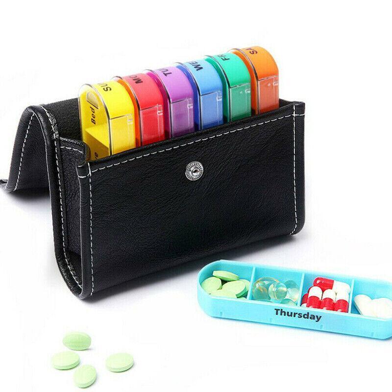 7 Day Colourful Pill Box with PU Travel Pouch | StorageOZ