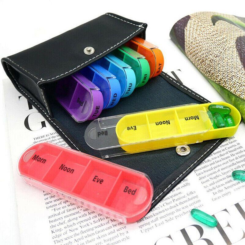 7 Day Colourful Pill Box with PU Travel Pouch | StorageOZ
