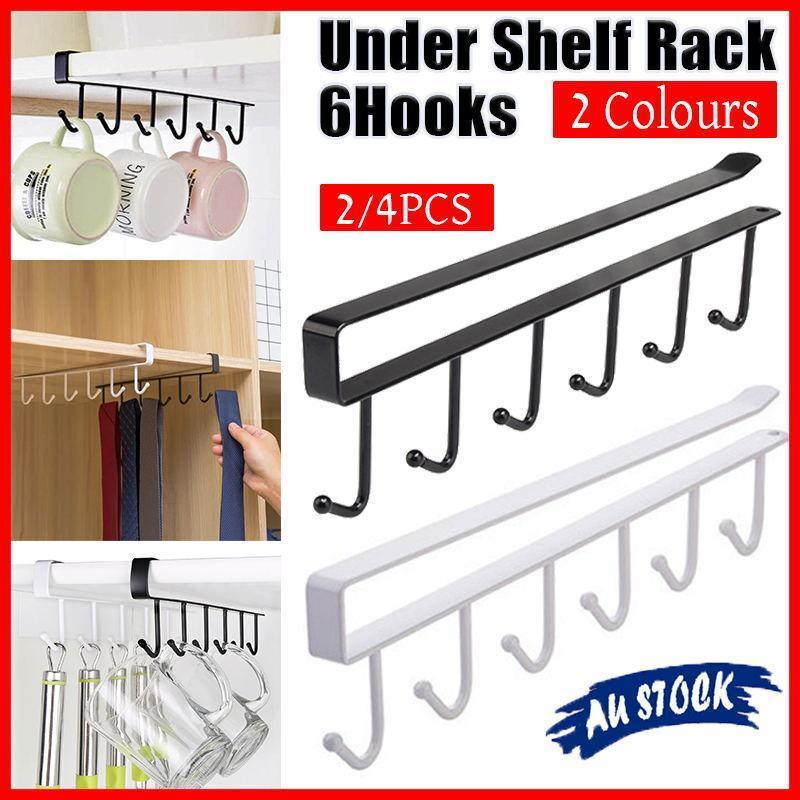 2 Pcs 6 Hook Iron Wall Rack in Two Colours | StorageOZ