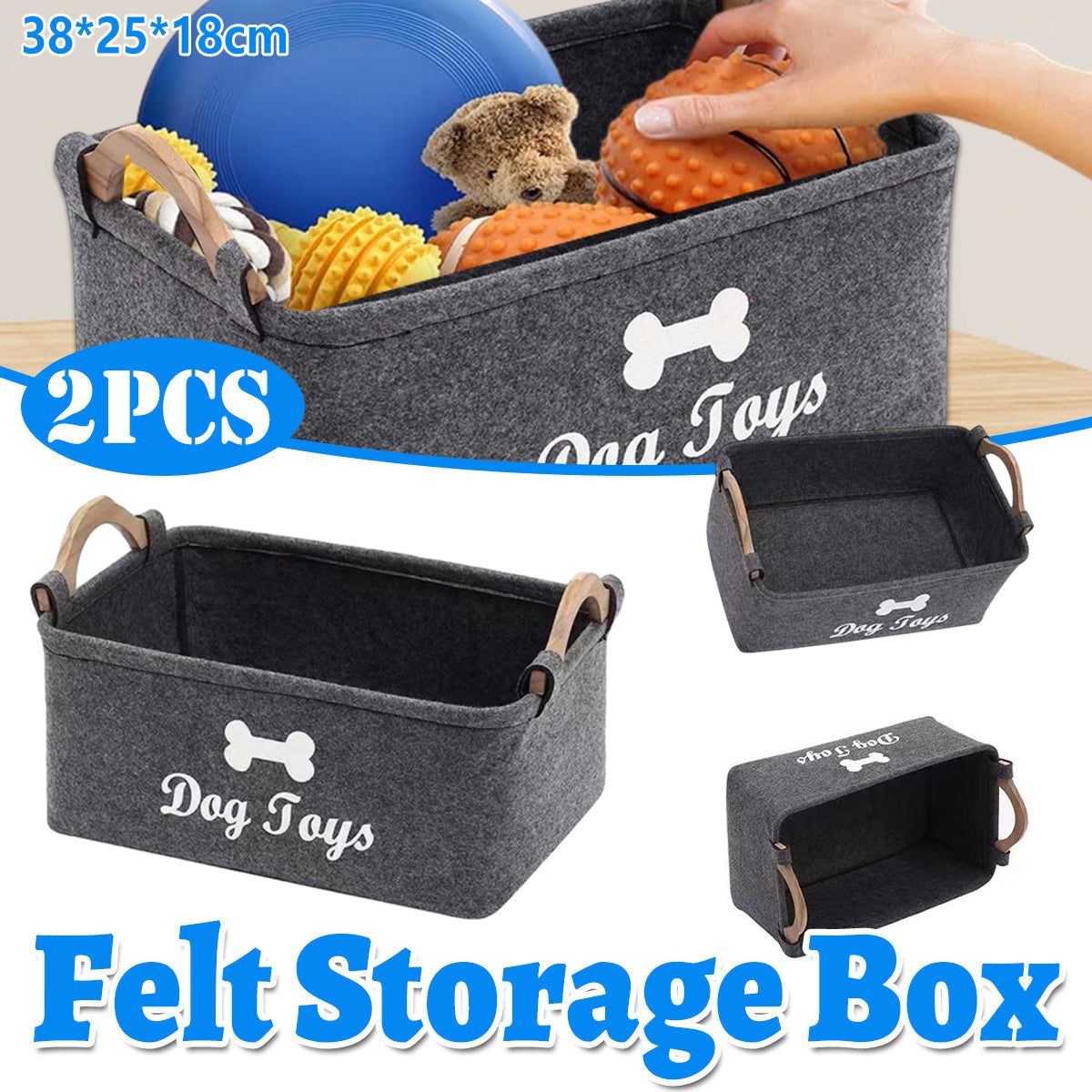 2 Pcs Felt Storage Baskets with Wood Handles | StorageOZ