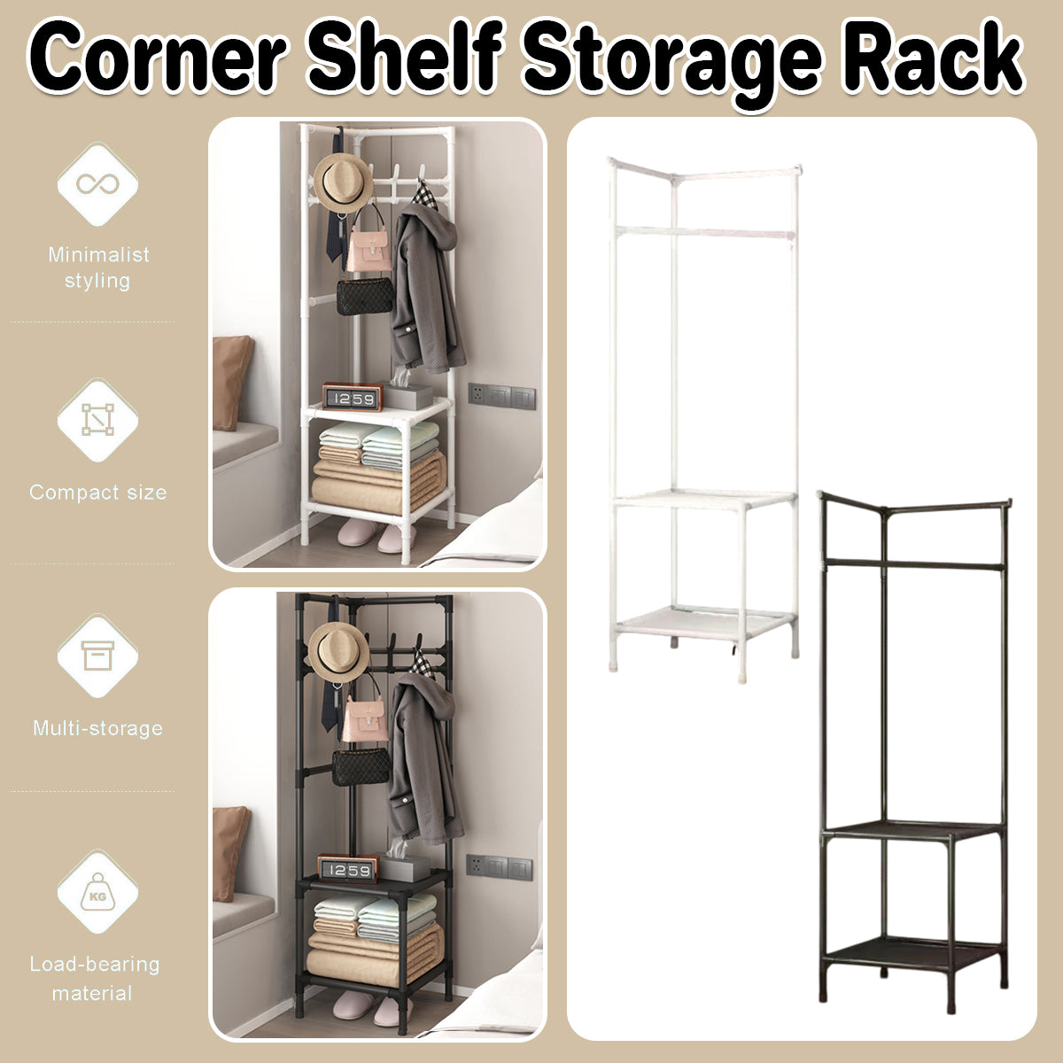Corner Hat Coat Rack Two Colours Organiser | StorageOZ