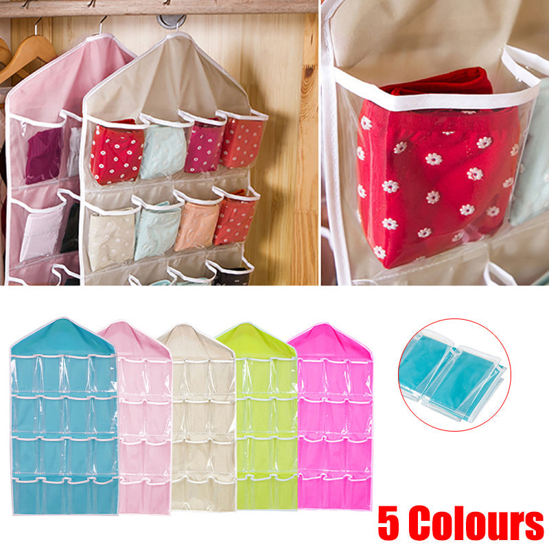 16 Pocket Clear Hanging Organiser Five Colours | StorageOZ
