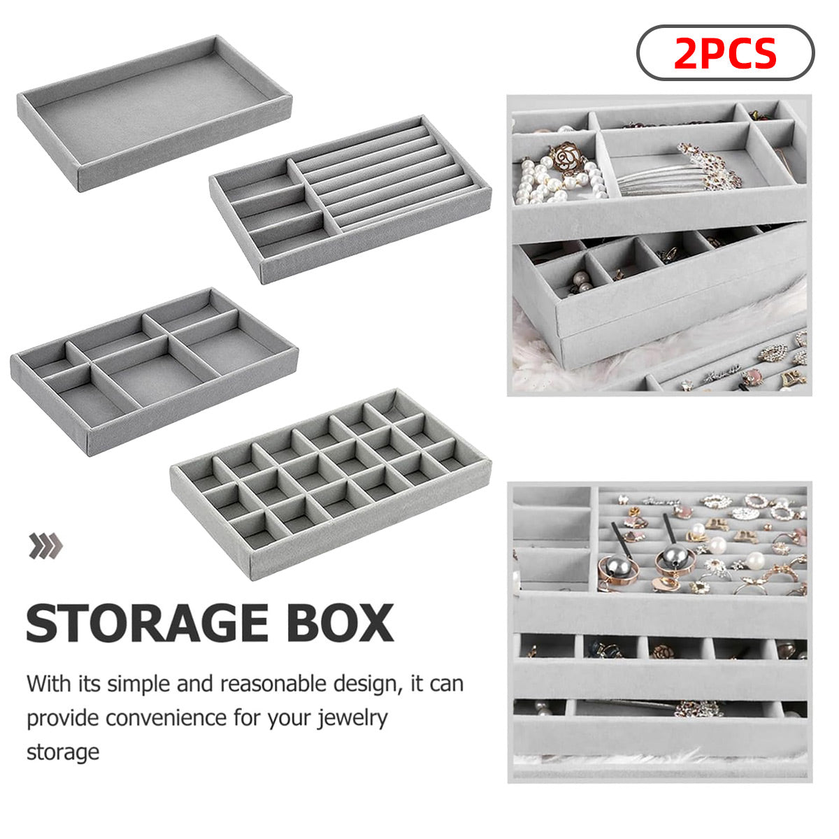 Velvet Jewellery Trays Four Layouts Two Packs | StorageOZ