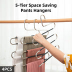 4 Pcs 5 Tier Stainless Trouser Hangers Set | StorageOZ