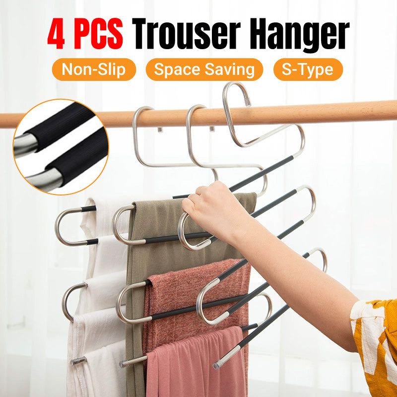4 Pcs 5 Tier Stainless Trouser Hangers Set | StorageOZ