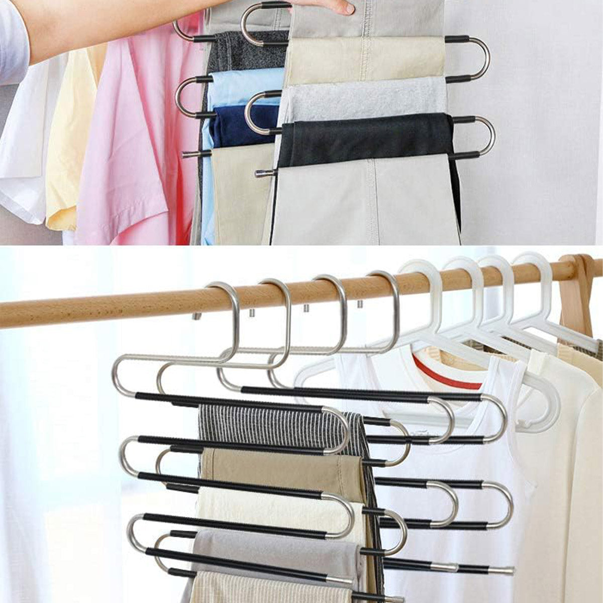 4 Pcs 5 Tier Stainless Trouser Hangers Set | StorageOZ