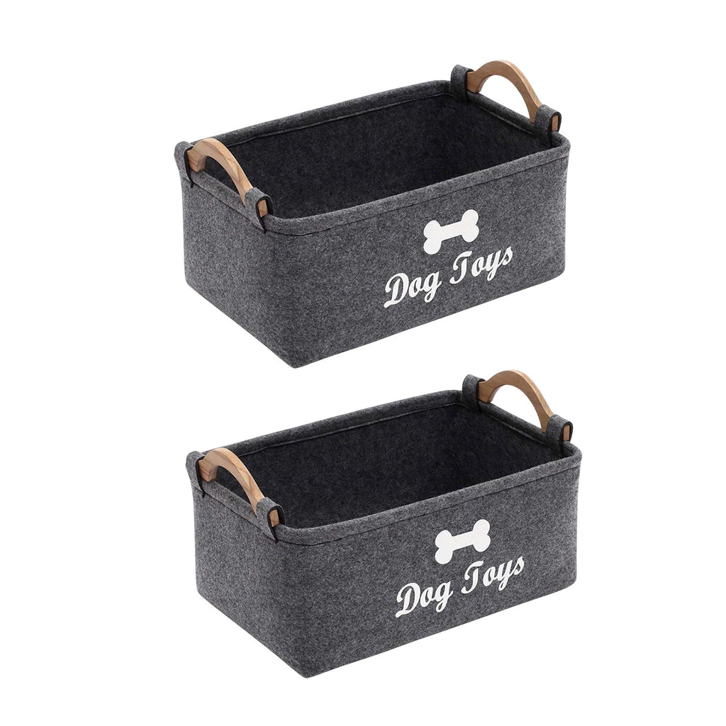 2 Pcs Felt Storage Baskets with Wood Handles | StorageOZ