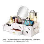 White Desktop Makeup Organiser with Reversible Mirror, Drawer & Phone Slot