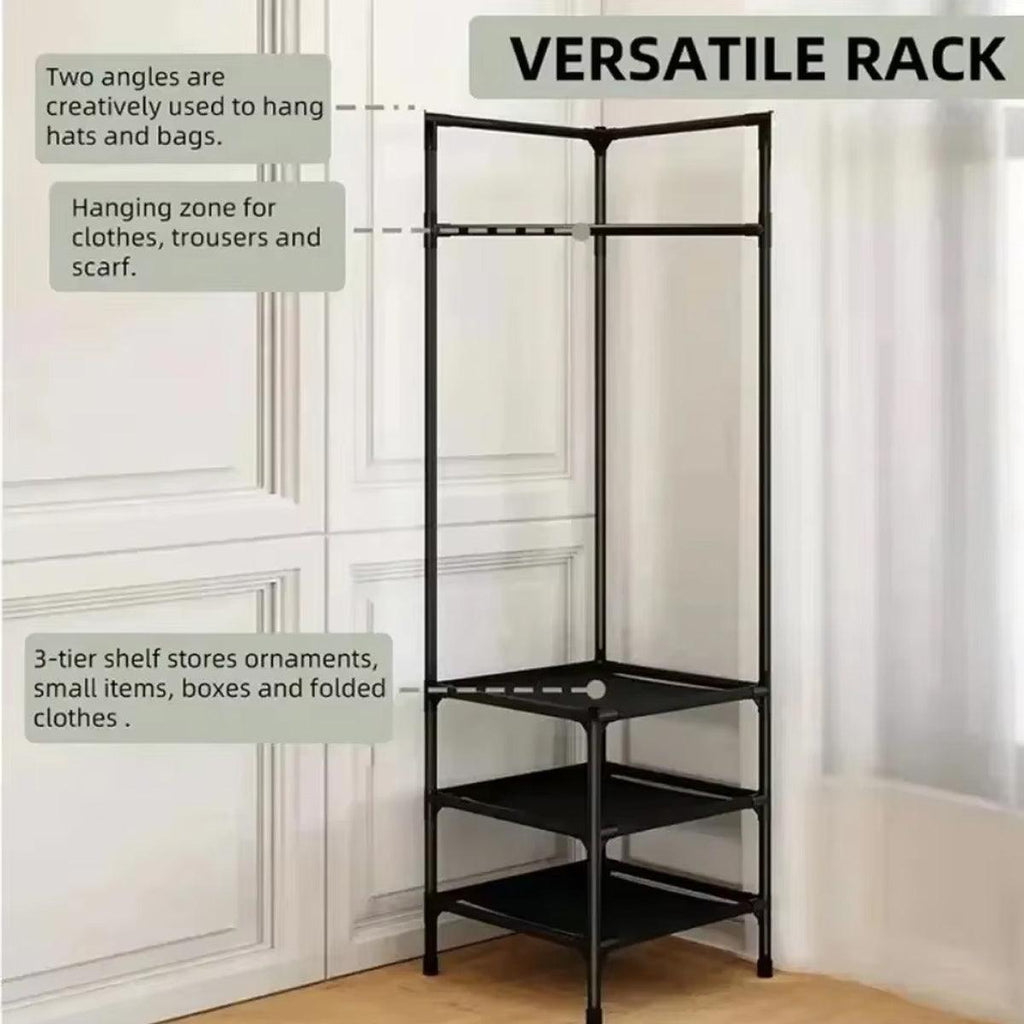 70 Inch Black Clothes Rack with Shelves Set | StorageOZ