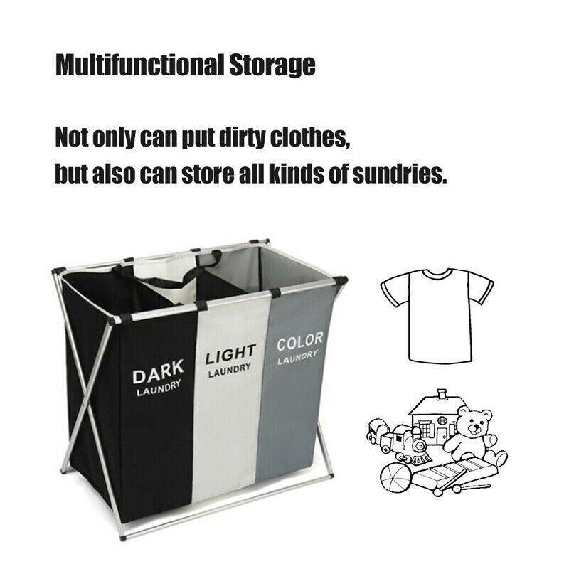 3 Compartment Foldable Laundry Basket Hamper | StorageOZ