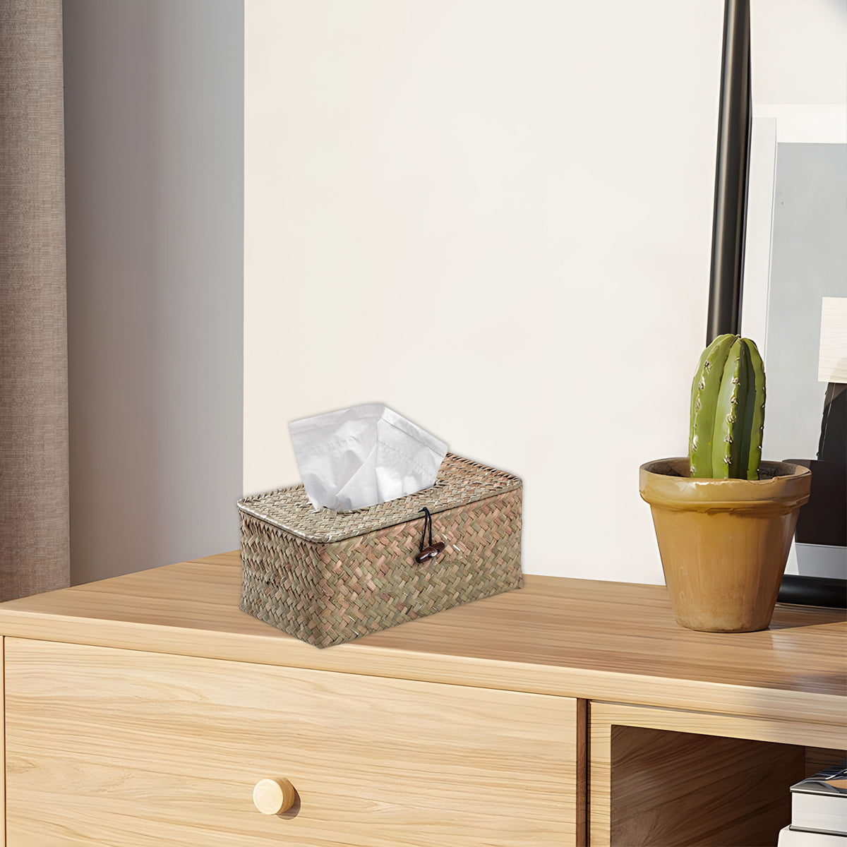 Handmade Woven Tissue Box Natural Material Storage Basket Living Room Decor