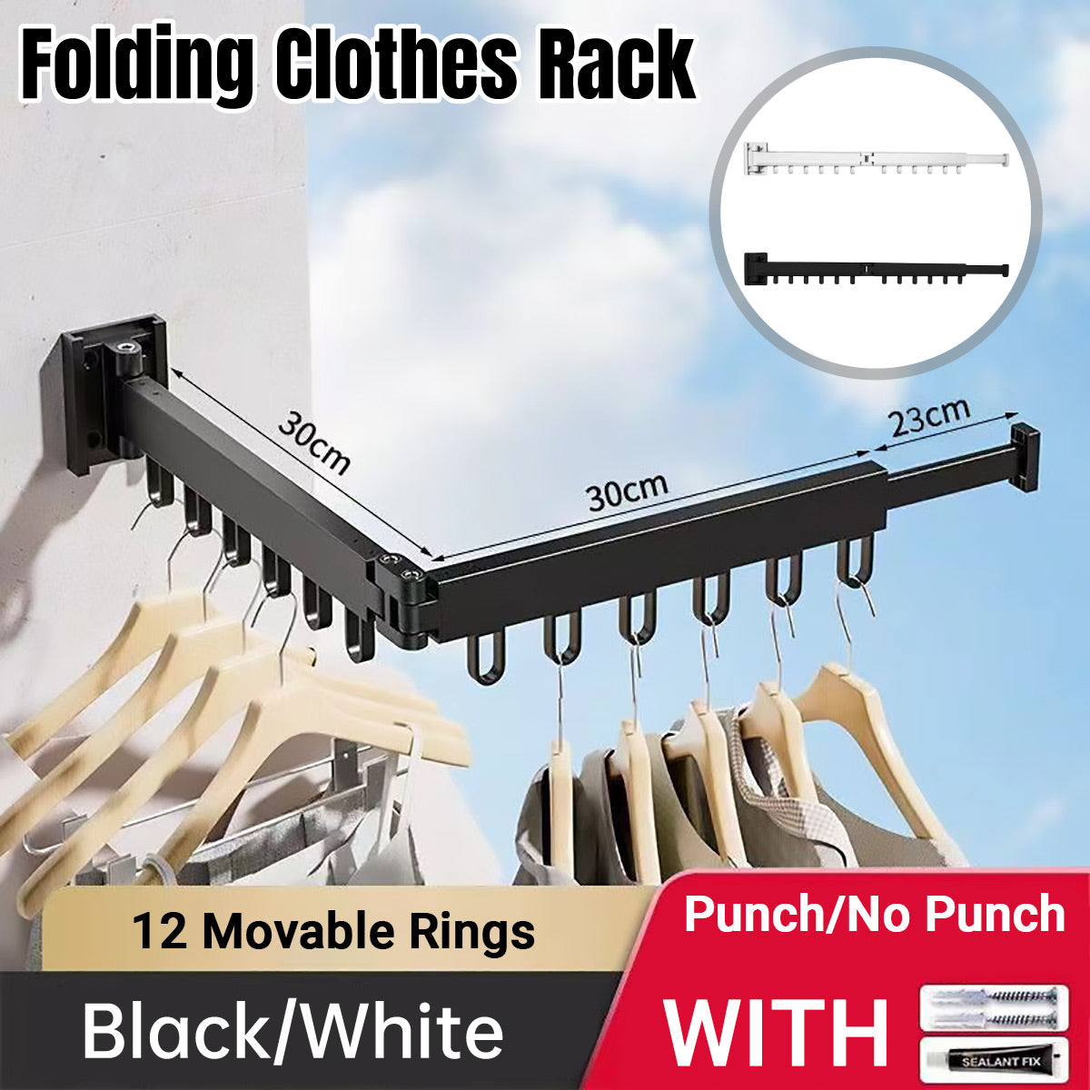 Foldable Aluminium Wall Clothes Rack Two Colours | StorageOZ