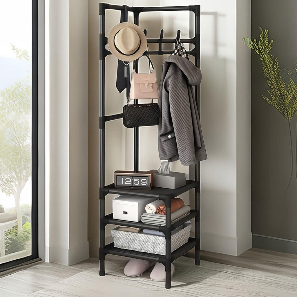 70 Inch Black Clothes Rack with Shelves Set | StorageOZ