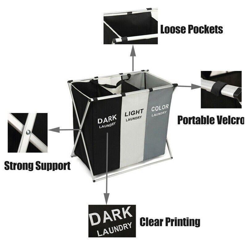 3 Compartment Foldable Laundry Basket Hamper | StorageOZ