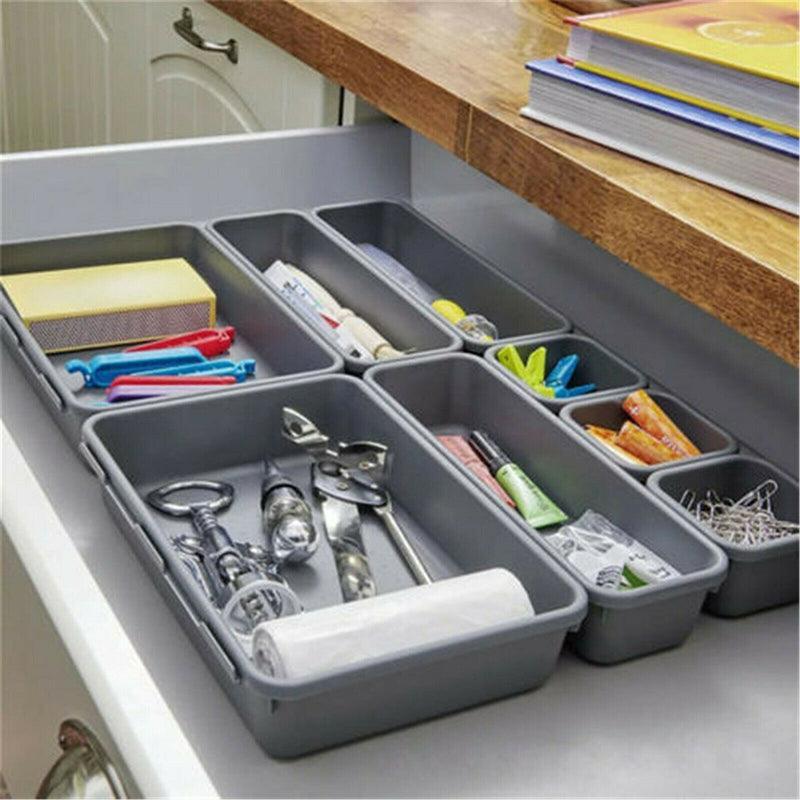 8 Pcs Drawer Desk Storage Trays Two Greys | StorageOZ