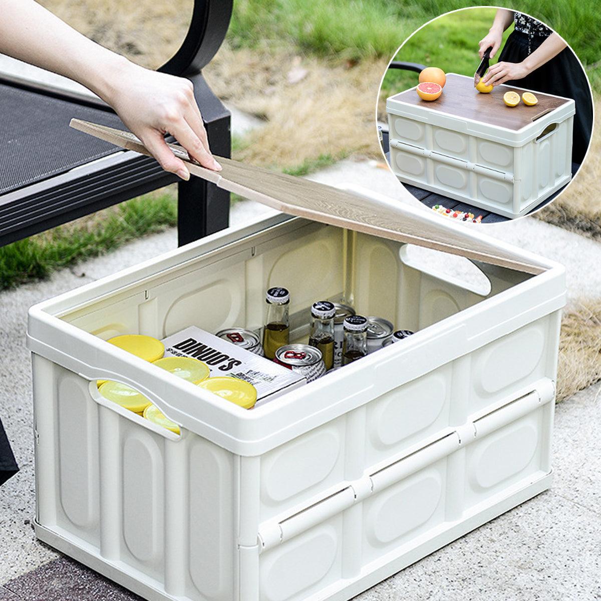 30L Folding Storage Box with Wooden Lid Set | StorageOZ