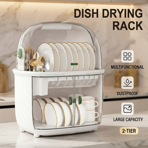 2 Tier Dustproof Dish Drying Rack Organiser | StorageOZ