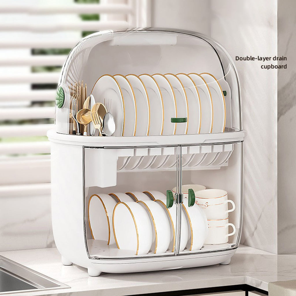 2 Tier Dustproof Dish Drying Rack Organiser | StorageOZ