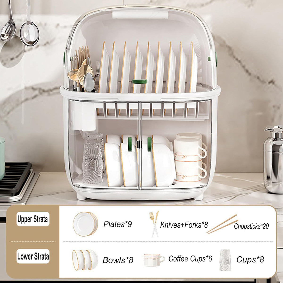 2 Tier Dustproof Dish Drying Rack Organiser | StorageOZ