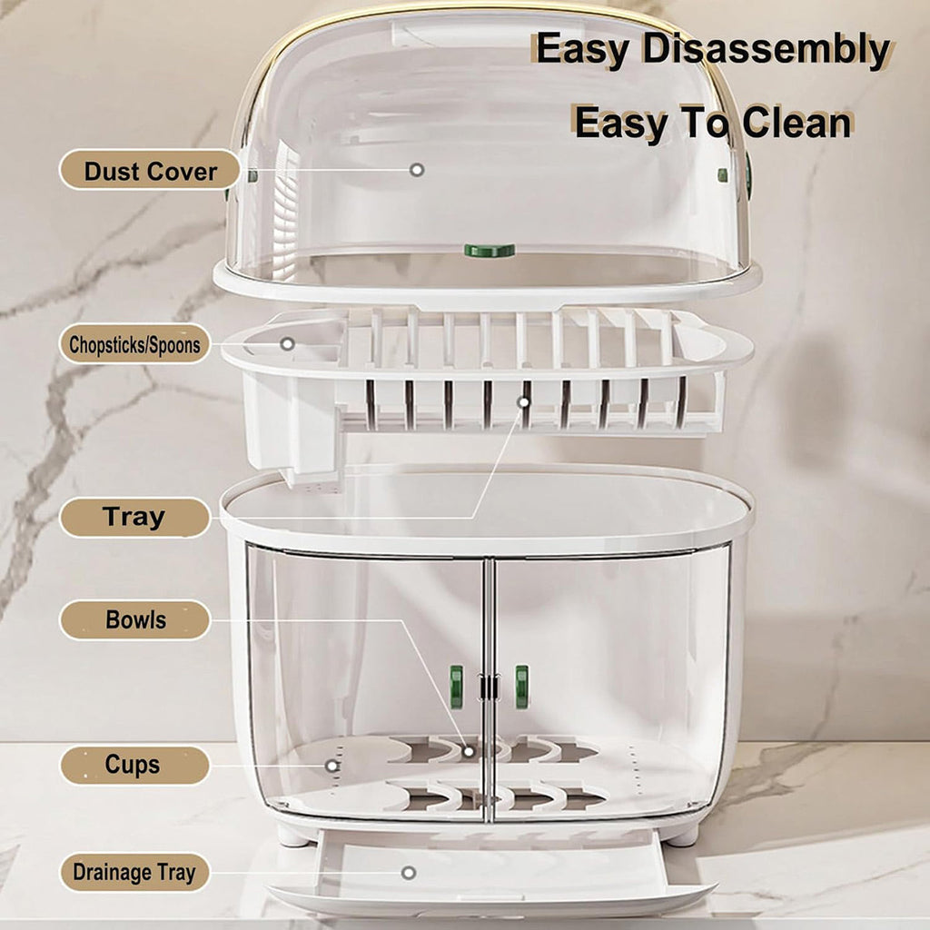 2 Tier Dustproof Dish Drying Rack Organiser | StorageOZ