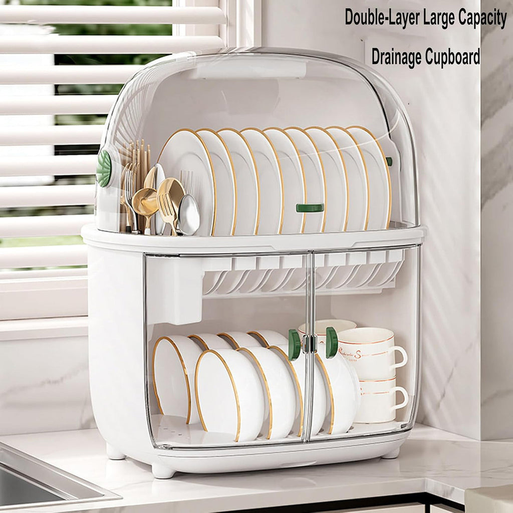 2 Tier Dustproof Dish Drying Rack Organiser | StorageOZ