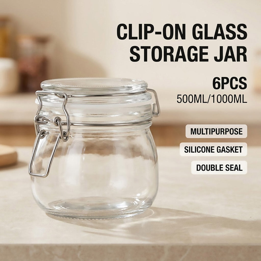 6 Pcs Clip Glass Jars Two Capacities Set | StorageOZ
