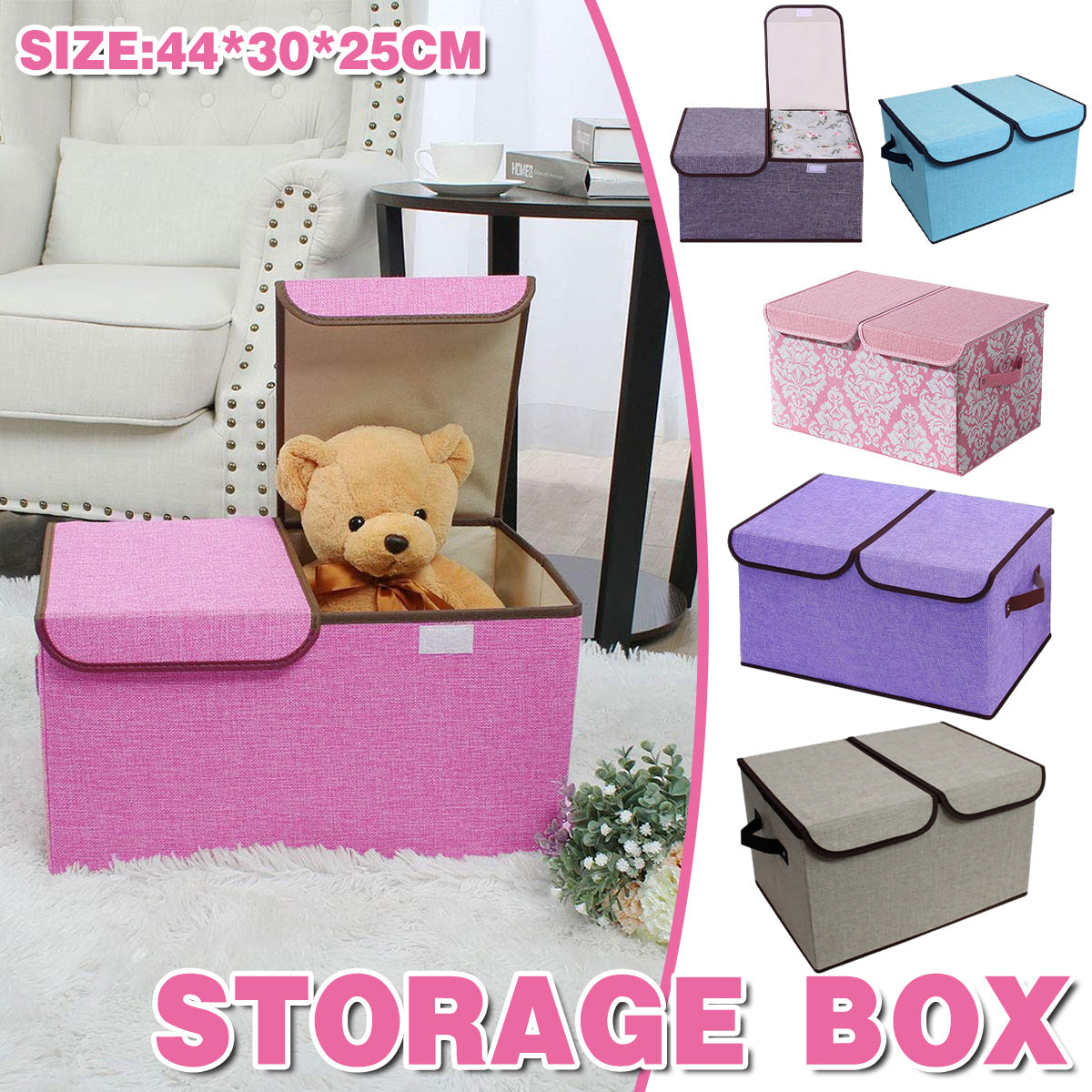 Double Lid Fabric Storage Box Six Colours | StorageOZ